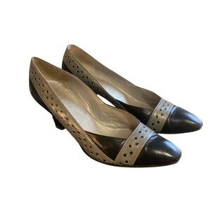 Vintage Dior Black and Tan Heels with Brogue Detailing